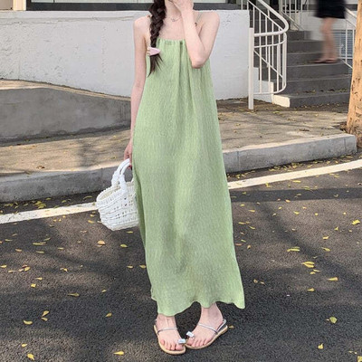 OUTZIDR Women A-line Green Ankle Length Dress