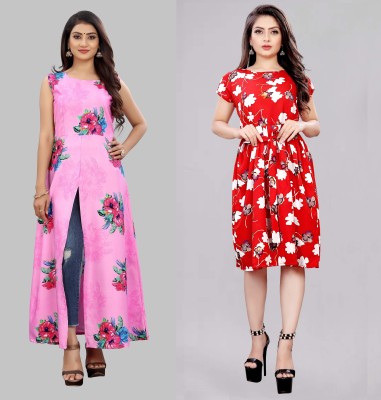 tanvi creation Women Fit and Flare Pink Dress