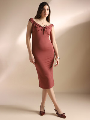 Globus Women Bodycon Brown Midi/Calf Length Dress
