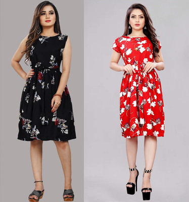 Modli 20 Fashion Women Fit and Flare Black Below Knee Dress