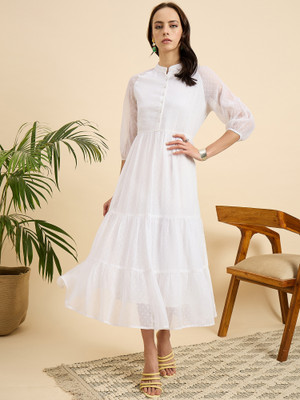 Mast & Harbour Women Fit and Flare White Midi/Calf Length Dress