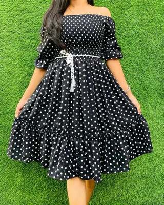 BuyUniqueFashion Women Fit and Flare Red Midi/Calf Length Dress