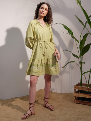 Vishudh Women A-line Green Mini/Short Dress