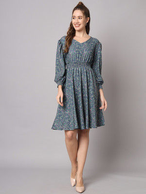 VredeVogel Women Fit and Flare Grey Above Knee/Mid Thigh Length Dress