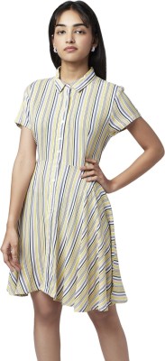 YU by Pantaloons Women Fit and Flare White, Blue, Yellow Dress