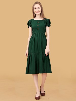 Eightone Women A-line Dark Green Dress