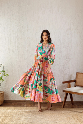 Leriya Fashion Women Empire Waist Multicolor Midi/Calf Length Dress