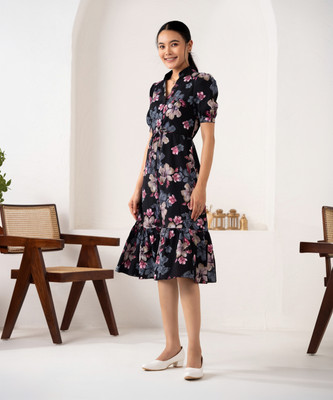 Dressberry Women Fit and Flare Black Below Knee Dress
