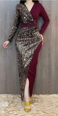Riaash Women A-line Maroon Maxi/Full Length Dress