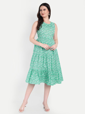FairLeaf Women Asymmetric Green Below Knee Dress