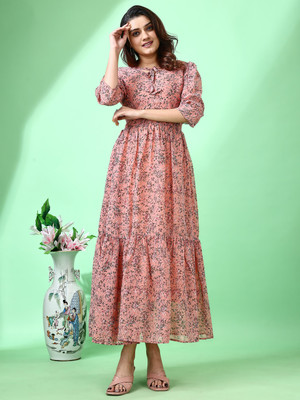 Fashion2wear Women Gown Pink Maxi/Full Length Dress