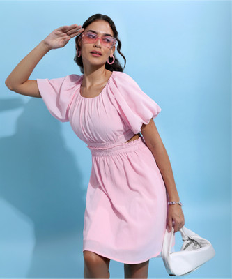 Tokyo Talkies Women Skater Pink Above Knee/Mid Thigh Length Dress