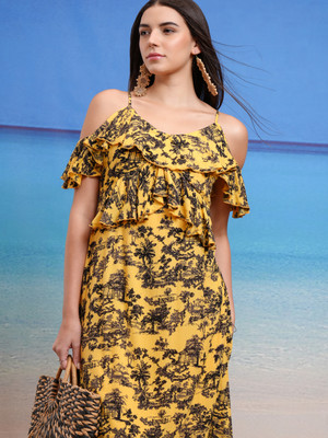 Tokyo Talkies Women A-line Yellow Midi/Calf Length Dress