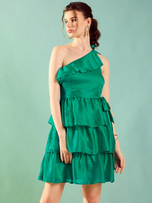 KASSUALLY Women Fit and Flare Green Mini/Short Dress
