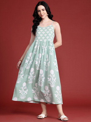 ANOUK Women A-line Green Midi/Calf Length Dress