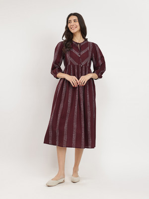 Pink Fort Women A-line Maroon Above Knee/Mid Thigh Length Dress