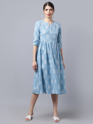 LARGISH Women A-line Blue Midi/Calf Length Dress