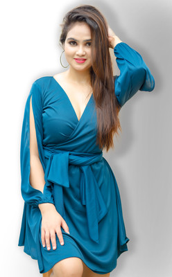 printcorners Women Wrap Green Knee Length Dress