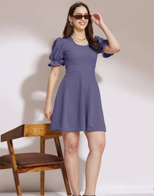 Selvia Women Fit and Flare Purple Above Knee/Mid Thigh Length Dress