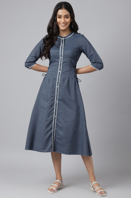 Aurelia Women Ethnic Dress Blue Midi/Calf Length Dress
