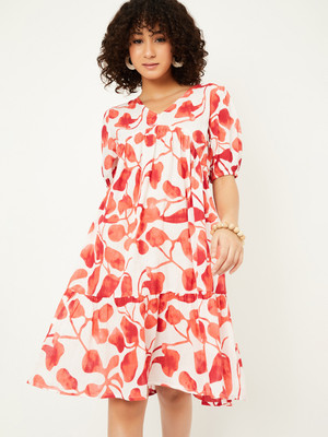 MAX Women Tiered Beige Midi/Calf Length Dress