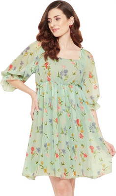 HouseOfCommon Women Fit and Flare Green Midi/Calf Length Dress