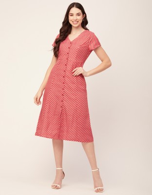 moomaya Women A-line Red, White, Pink Dress