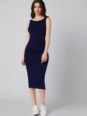 CILIMILI Women Bodycon Blue Midi/Calf Length Dress