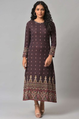 W Women A-line Brown, Red Dress