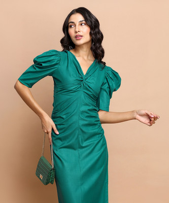 Tokyo Talkies Women Fit and Flare Dark Green Knee Length Dress