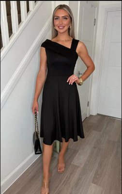 Fashion Street London Women Skater Black Midi/Calf Length Dress