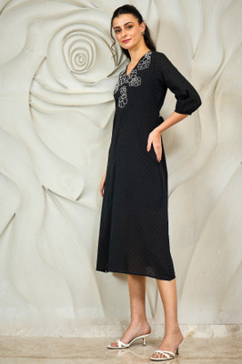 Shally Bhasin By Athena Women A-line Black Midi/Calf Length Dress
