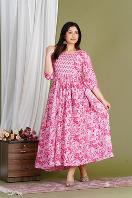 Gulabi Jaipur Women Fit and Flare Pink Ankle Length Dress