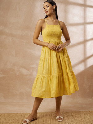 all about you Women Fit and Flare Yellow Above Knee/Mid Thigh Length Dress