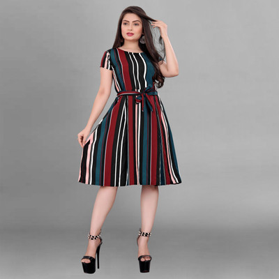 SITARAM FASHIION Women Fit and Flare Black Knee Length Dress