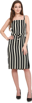 HouseOfCommon Women A-line Black, White Knee Length Dress