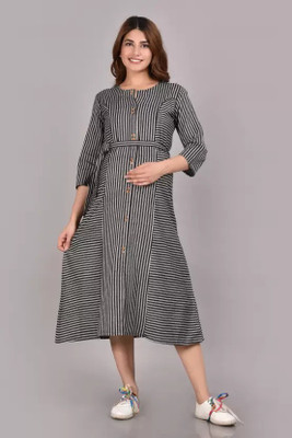 amaya creative center Women A-line Black Midi/Calf Length Dress