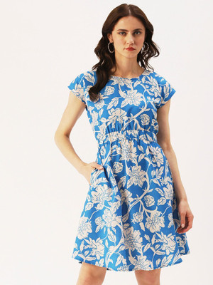 Dressberry Women Fit and Flare Dark Blue Knee Length Dress