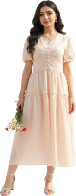 TR HAUTE Women A-line Pink Below Knee Dress