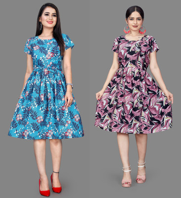 MAHADEV Women Fit and Flare Blue Mini/Short Dress