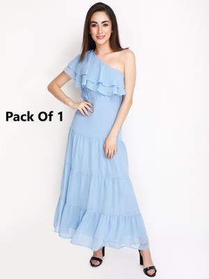 Jakanary Women A-line Light Blue Maxi/Full Length Dress