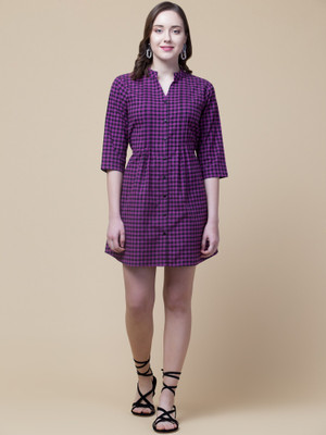 Hive91 Women Shirt Purple, Black Above Knee/Mid Thigh Length Dress
