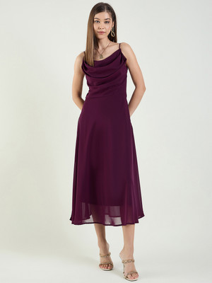 METRONAUT Women Fit and Flare Purple Midi/Calf Length Dress