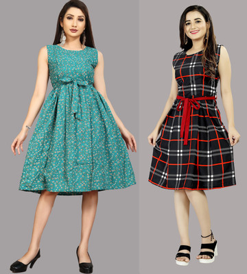 maruti fab Women Fit and Flare Black Knee Length Dress