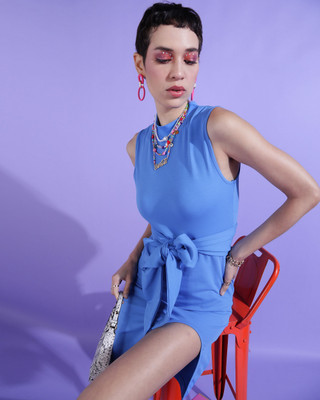 ADRIANA Women Fit and Flare Blue Midi/Calf Length Dress