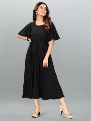 AA AMAR FAB Women Fit and Flare Black Dress