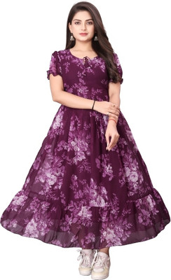 Parth Creation Women Fit and Flare Purple Ankle Length Dress