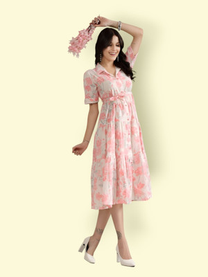 HouseOfCommon Women Fit and Flare White Below Knee Dress