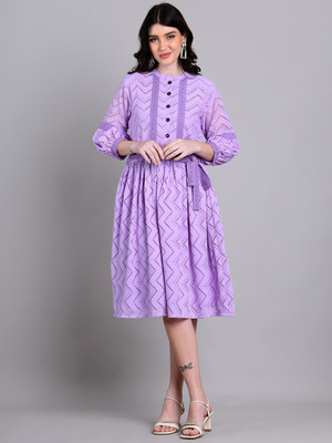 TULSATTVA Women A-line Purple Below Knee Dress