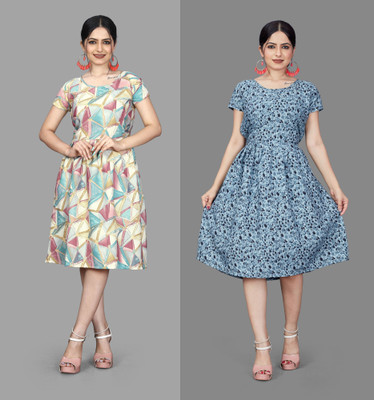 HOUSE OFF COMMON Women A-line Multicolor Below Knee Dress